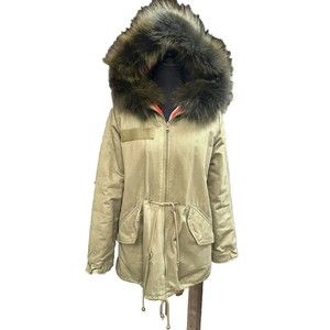 Aqua Capsule Real Fur Hooded Reversible Army Green Size XS